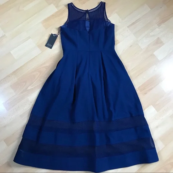 *Aiden Mattox Fit & Flare Mesh Navy Midi Dress - Picture 4 of 7